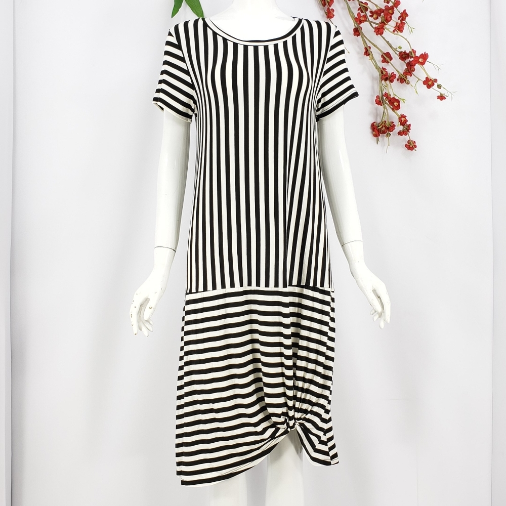 New COA Ivory & Black Striped Knit Midi Dress